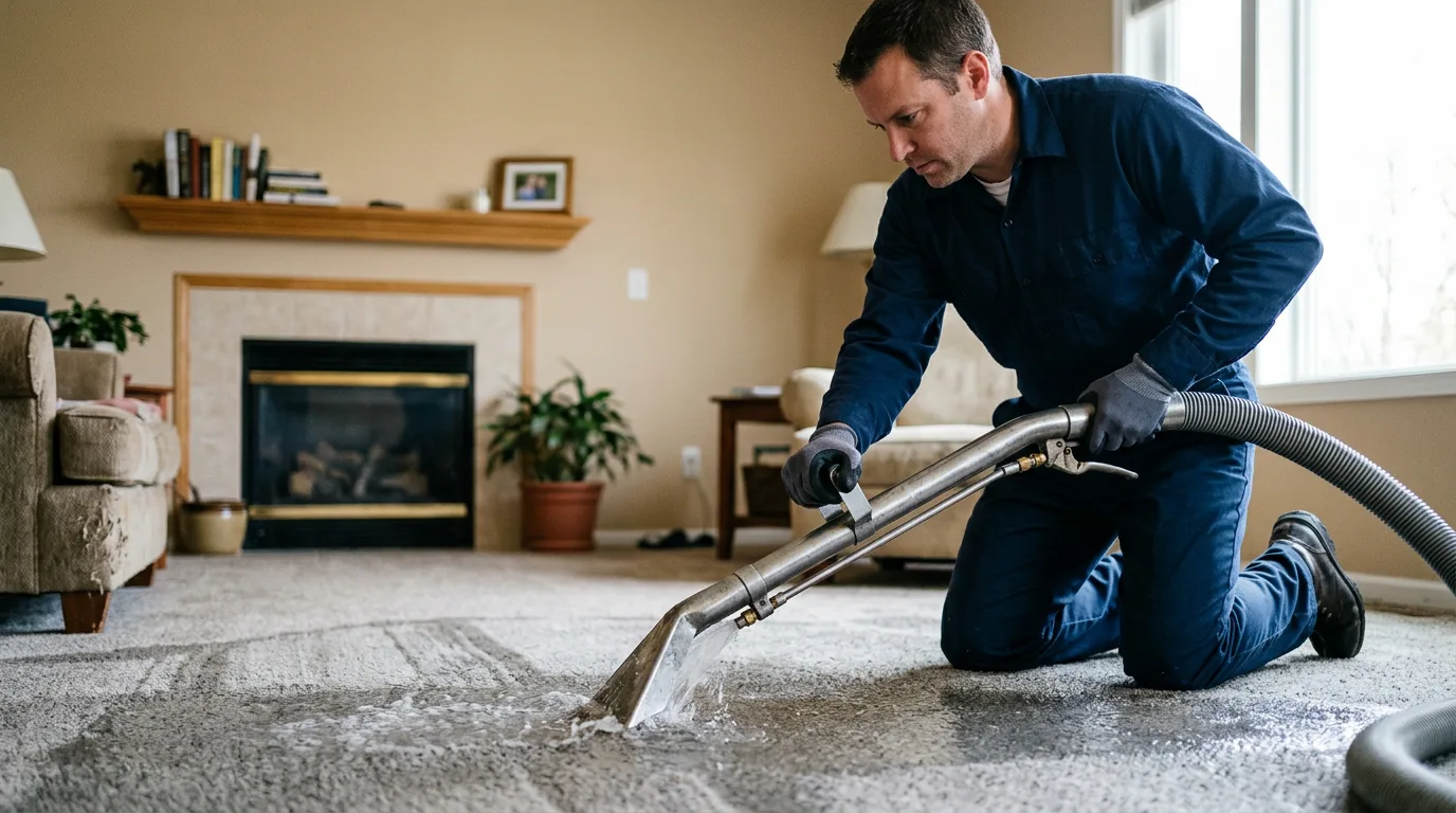 Water damage restoration technician working near Manchester, NY